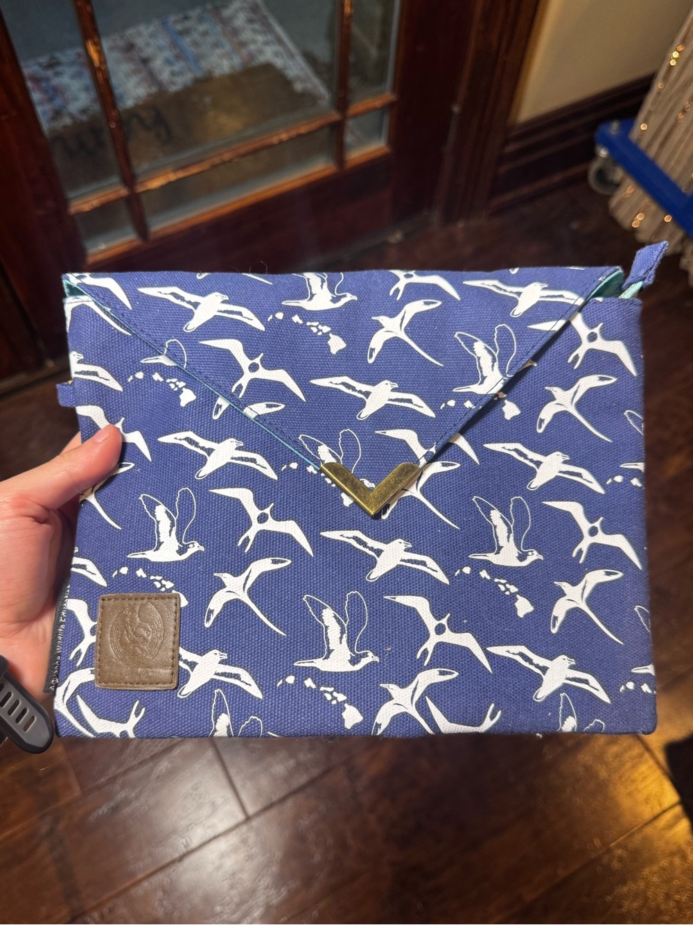 NWOT Advance Wildlife Education Blue Envelope Fabric Clutch / Pouch Flying Bird
